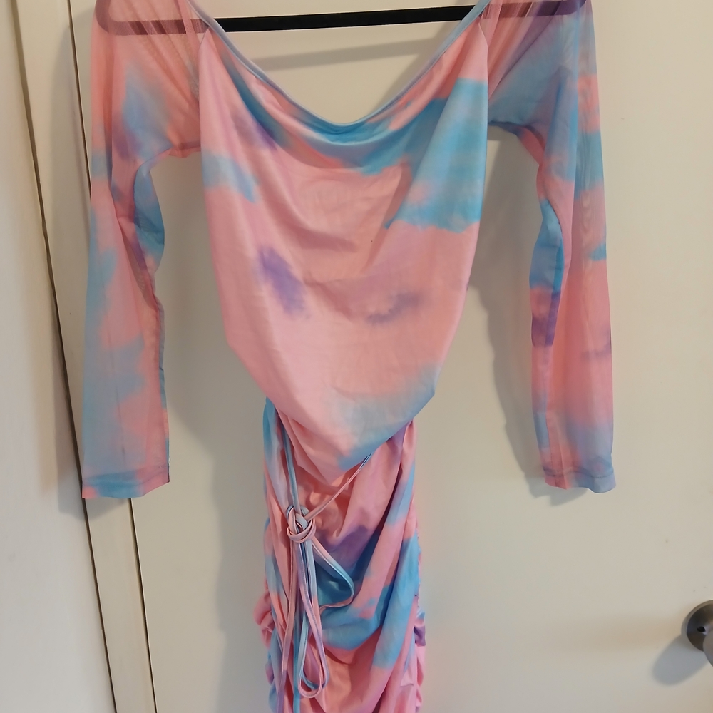 SHEIN Pink and Blue Tie-Dye Backless Dress